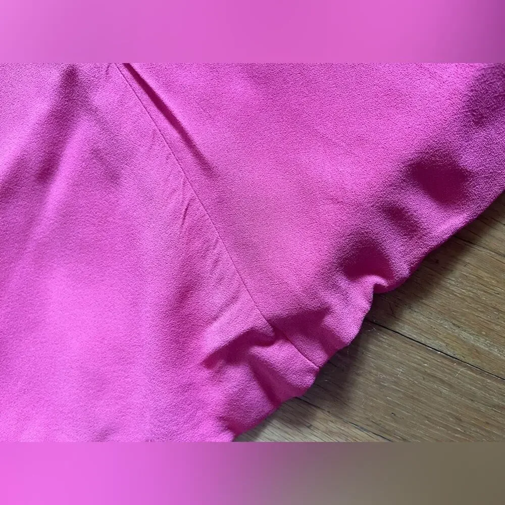 60s Vintage Hot Pink Crepe Dress Swing Dress w High Neckline - Picture 9 of 9